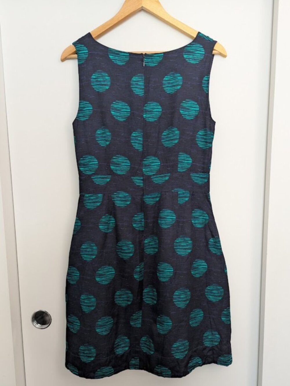 B.R. Linen Green Polka Dot Navy Blue Dress Y2K Coastal - Picture 4 of 9